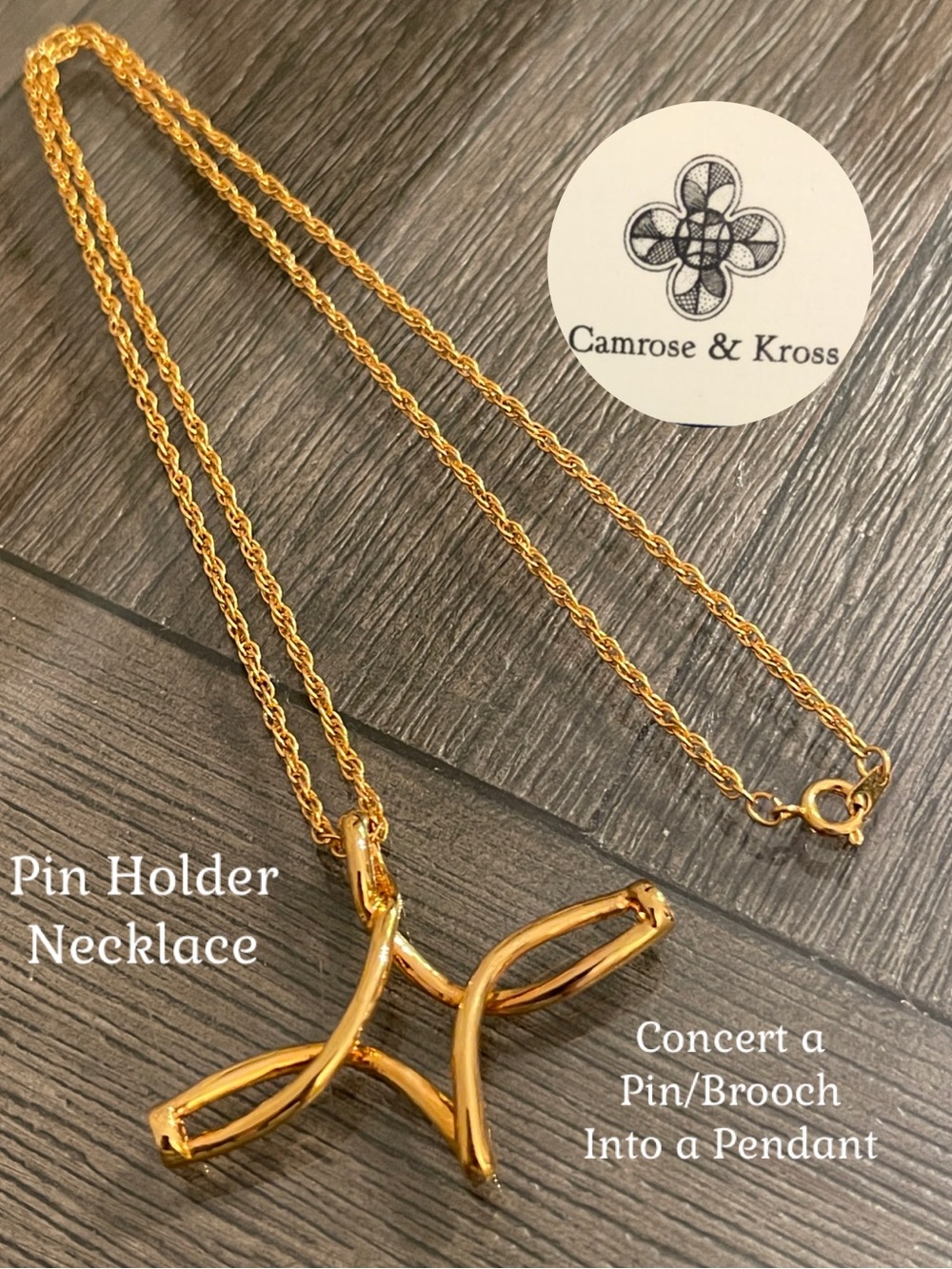 Camrose & Kross Jacqueline B. Kennedy (JBK) Cross Pin Holder Pendant Necklace
